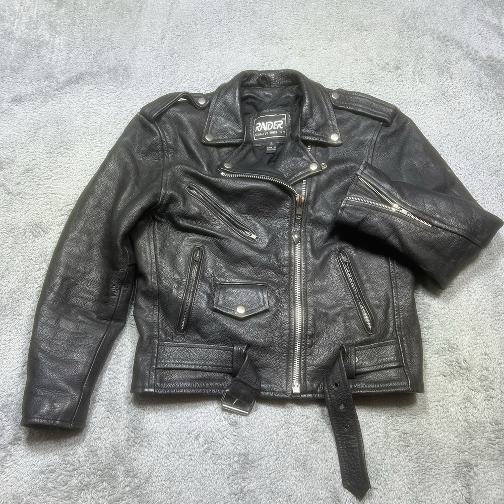 Vintage Raider Jacket Women's 8 Black‎ Genuine Leather Biker Distressed *SPOTS